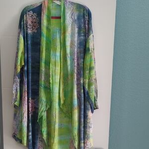 Multicolor Boho Gauzy Tie-Dye Open Front Duster Cardigan Sz L